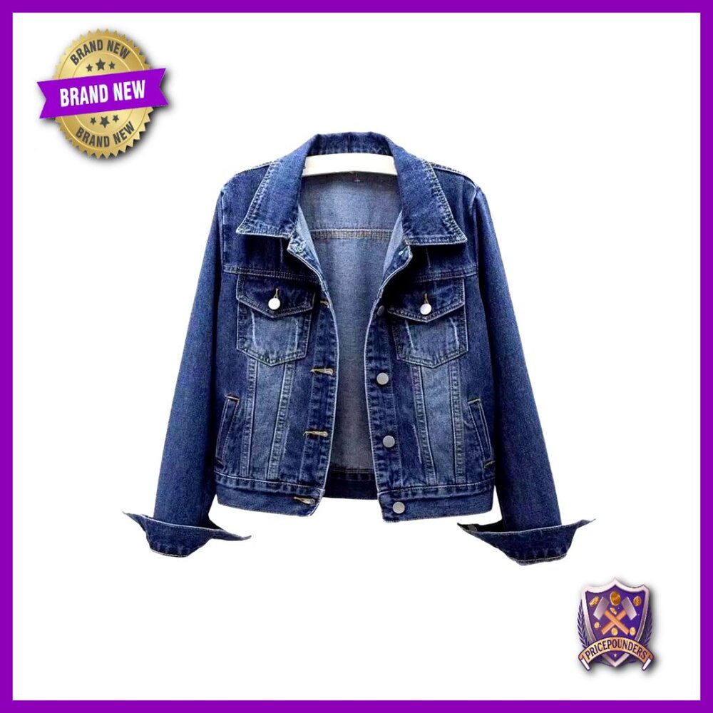 Classic Denim Jacket Button Front Cropped Fit Casual Chic Layering Essential